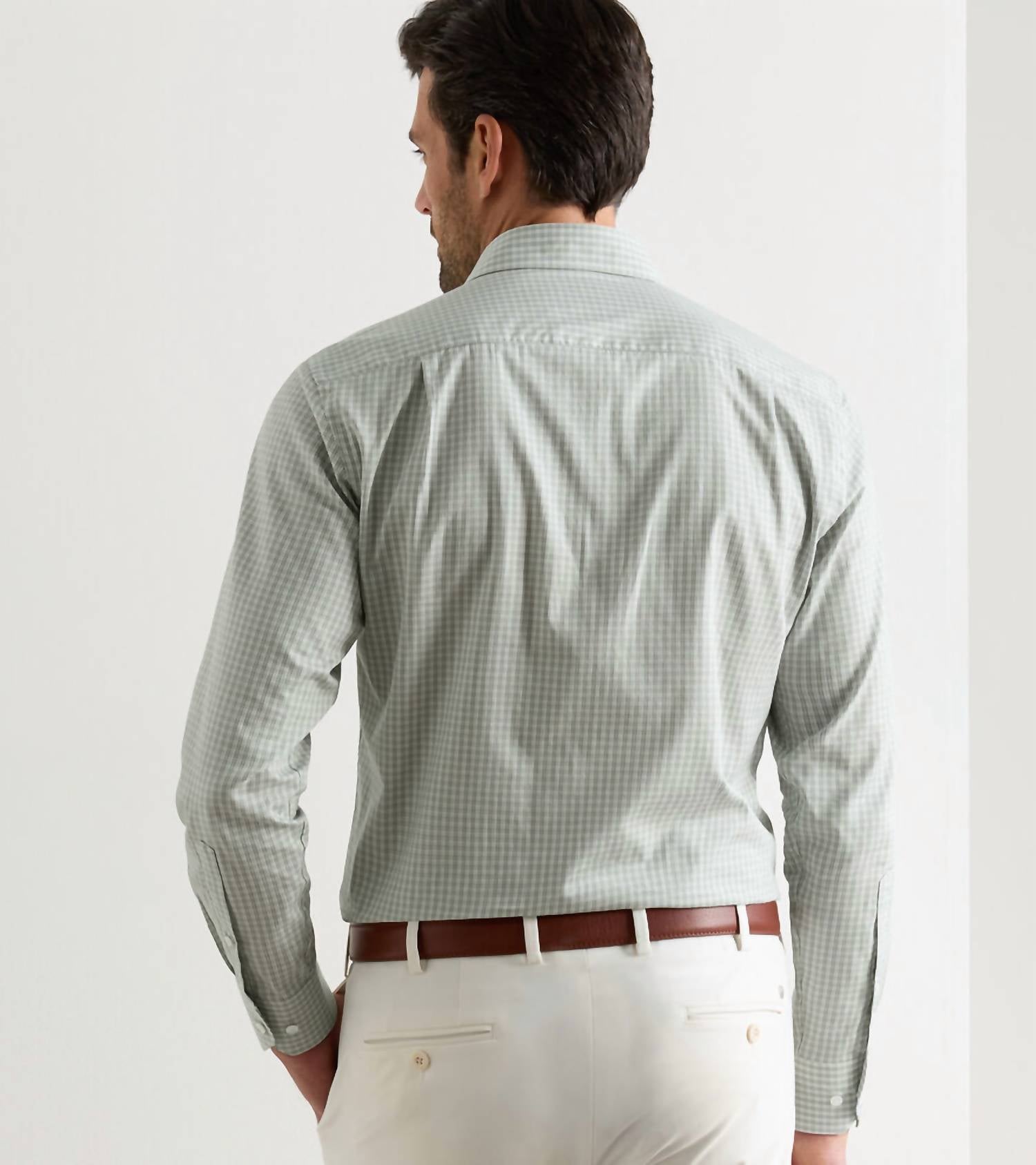 PETER MILLAR Dante Cotton Sport Shirt in light willow - men's shirt - detail view