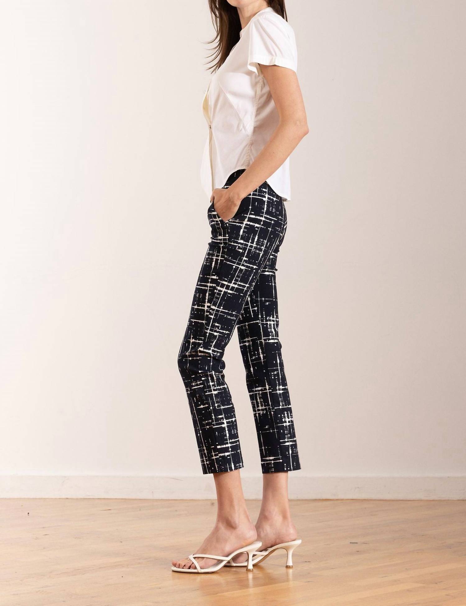 Avenue Montaigne Lulu Straight Cropped Pant in graffiti navy - women's pants - detail view