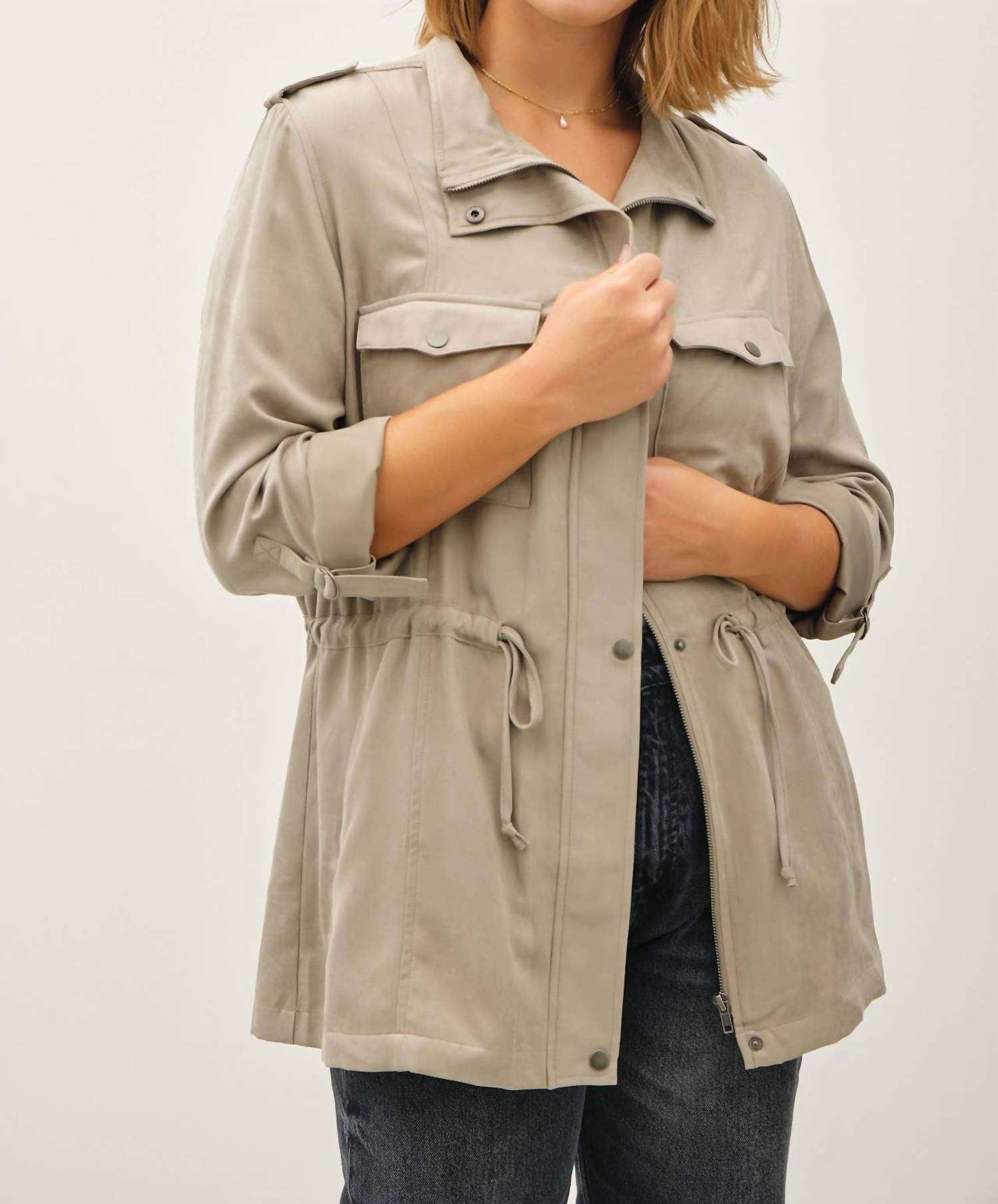 Be Cool - Cinched Waist Cargo Utility Jacket - Plus