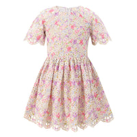 MARLO Girls Charlotte Embroidered Mini Dress in pink - kids' dress - detail view
