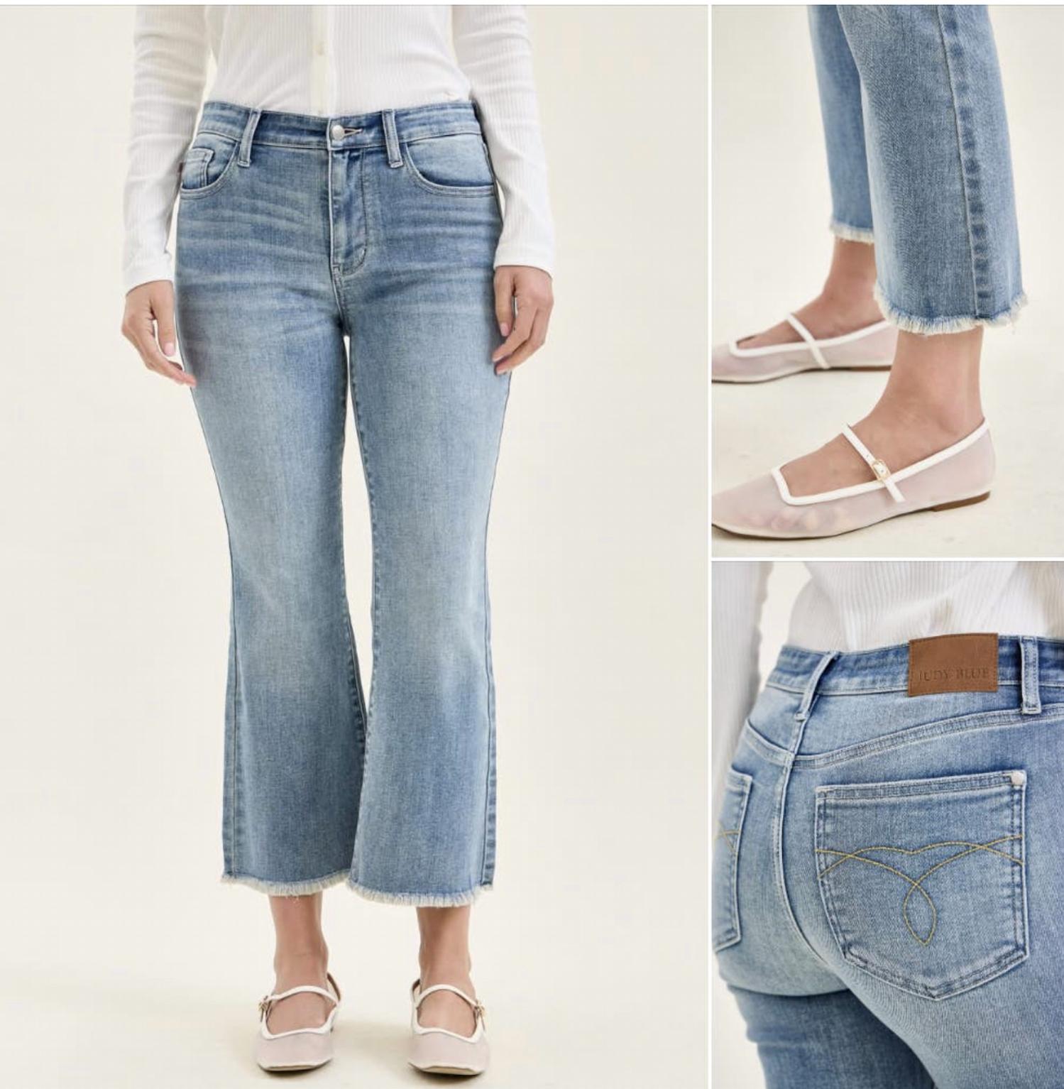 Judy Blue - Fray Hem Kick Flare Denim Jeans (PLUS SIZES)