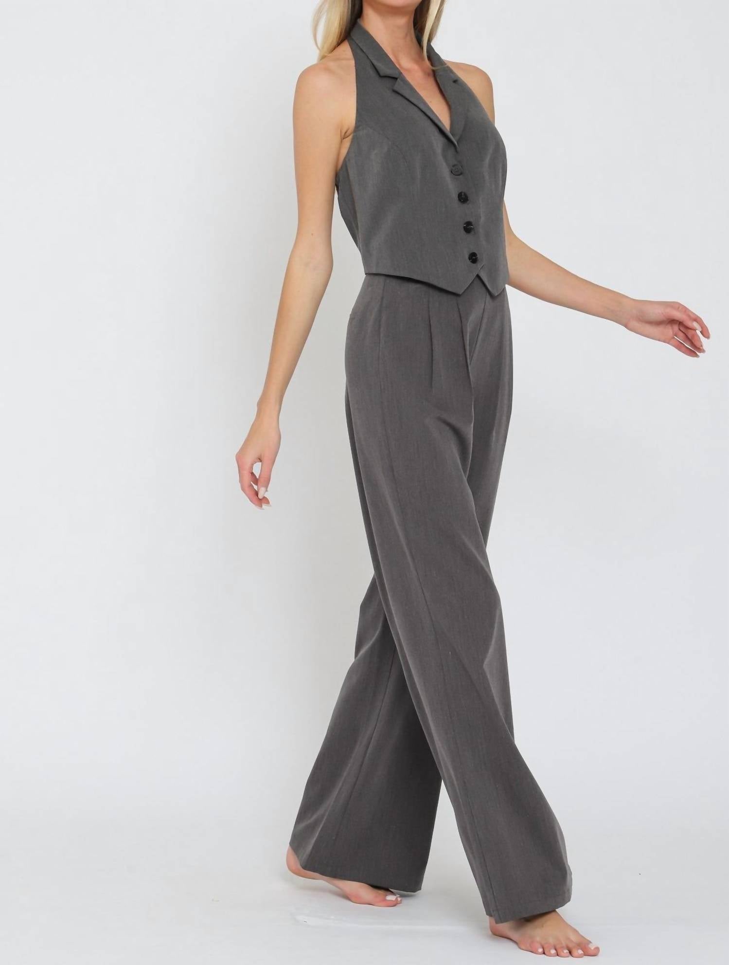 Aakaa - Halter Vest Top and High Waisted Long Pants Set