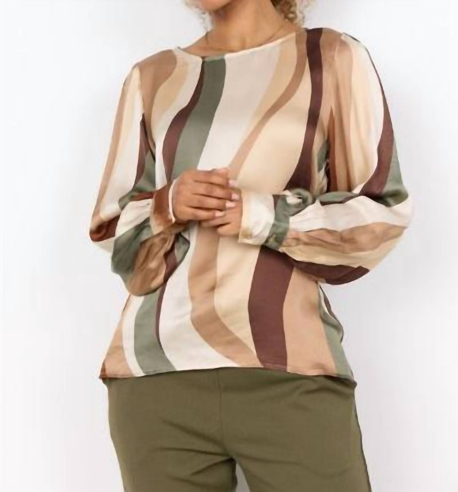 Soya Concept Long Sleeve Ines 1 Blouse in olive combi - women's blouse