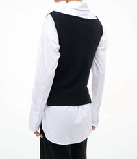 STAUD Damian Knit Button Down Top in black white - women's long sleeve top - alternate view