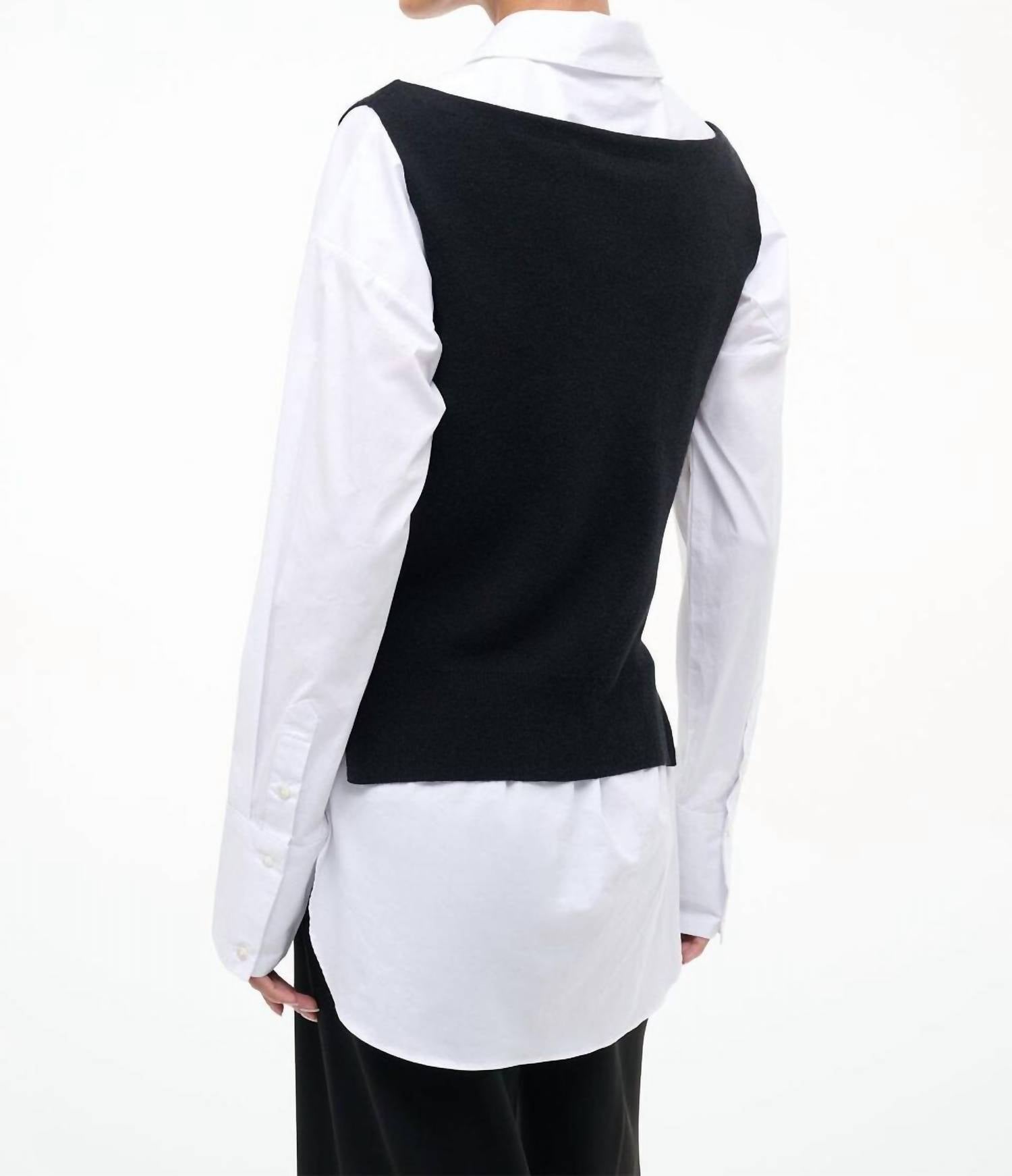 STAUD Damian Knit Button Down Top in black white - women's long sleeve top - alternate view
