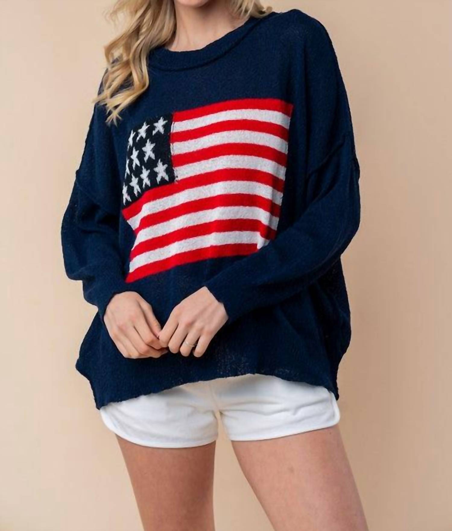 White Birch - American Flag Print Lightweight Sweater