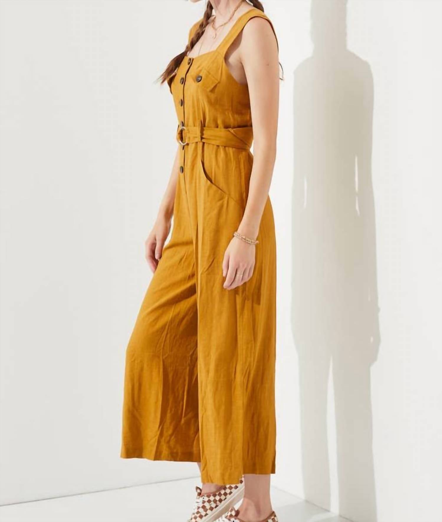 Jade By Jane - Square Neck Button Down Jumpsuit
