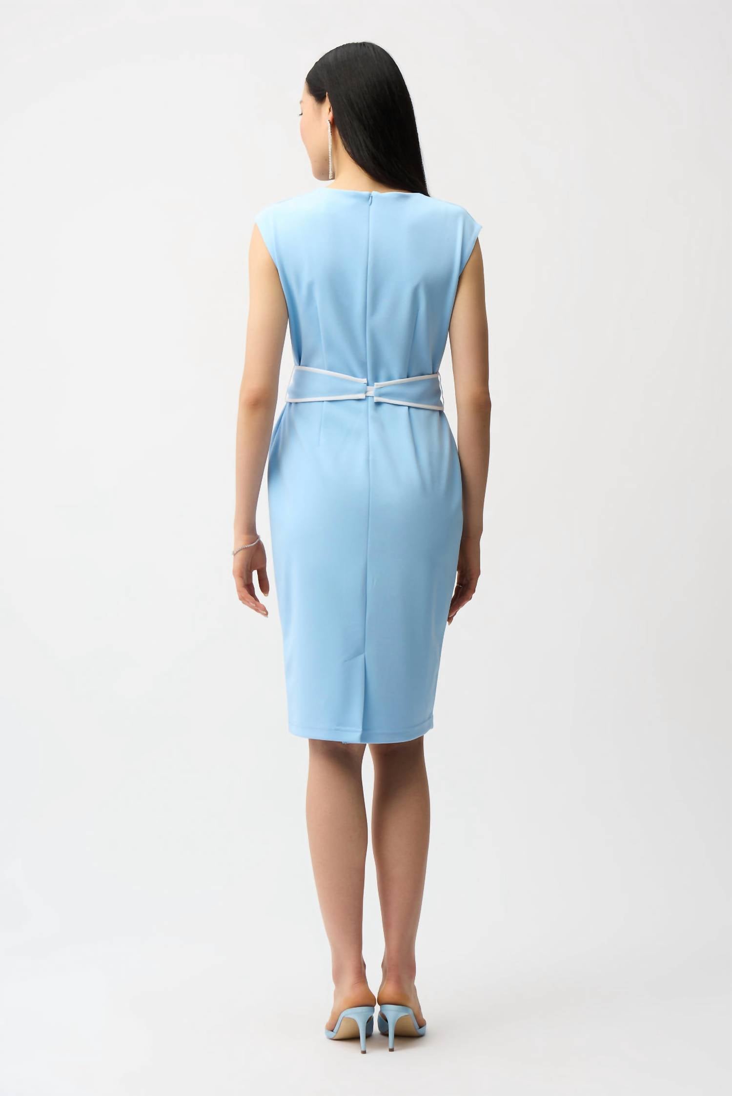 Joseph Ribkoff - Cowl Neck Belted Waist Sheath Dress