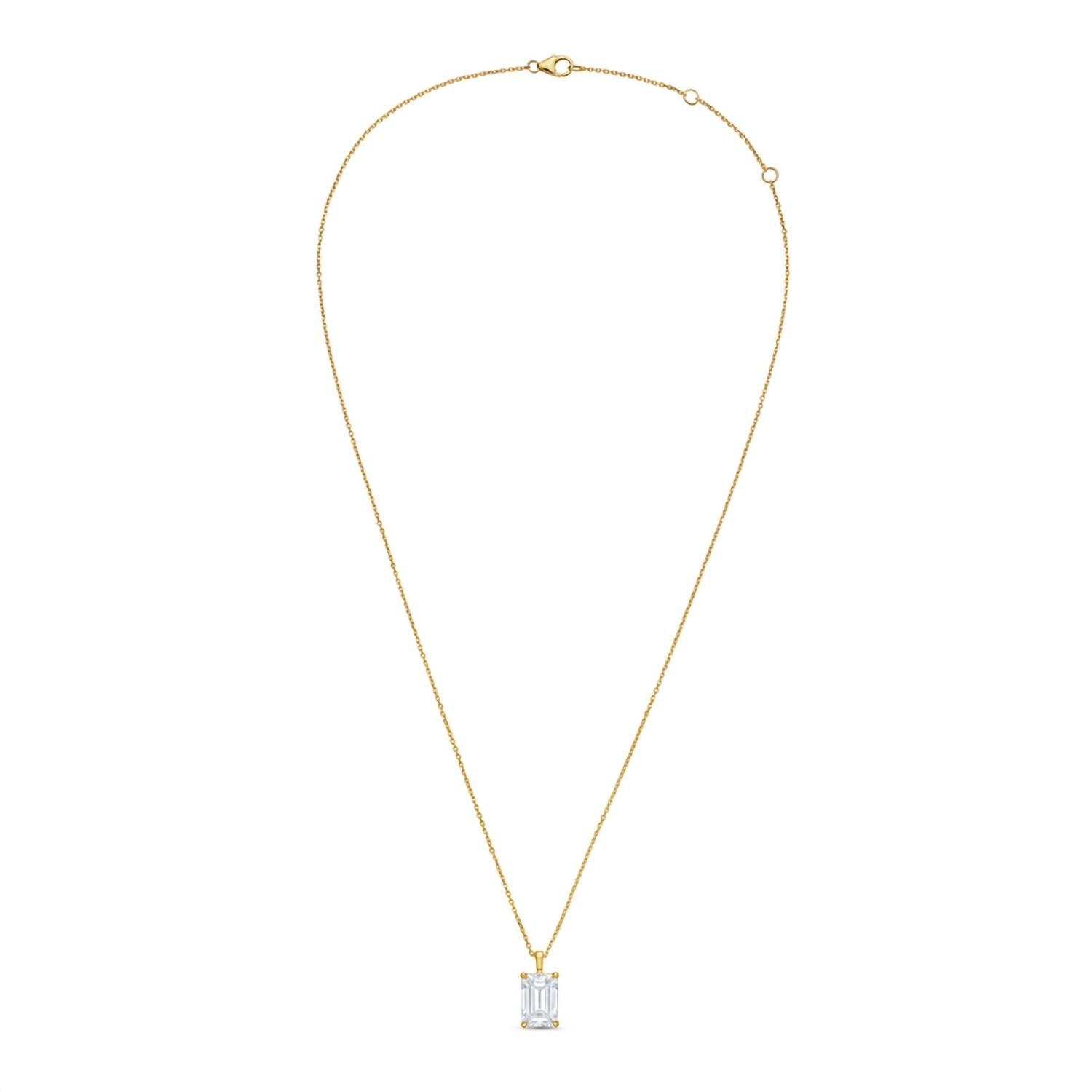 Diana M Jewels - Emerald-cut 5.00 Ct Lab-grown Diamond Solid Bail Pendant Necklace - Statement