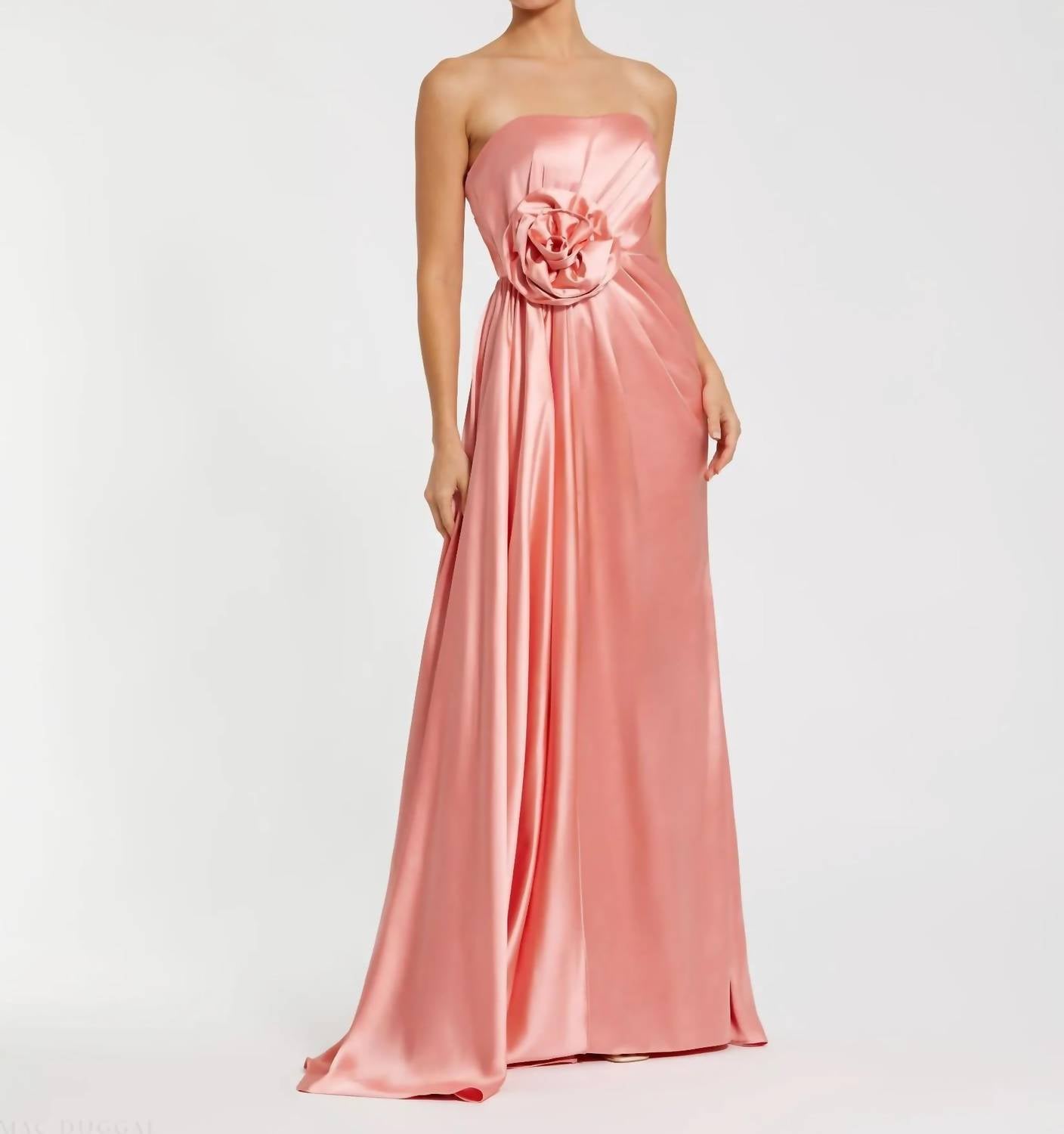 Mac Duggal - Strapless Satin Gown With 3D Flower