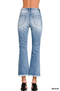 ZENANA Vera High Rise Straight Cropped Jeans in denim - women's jeans - detail view