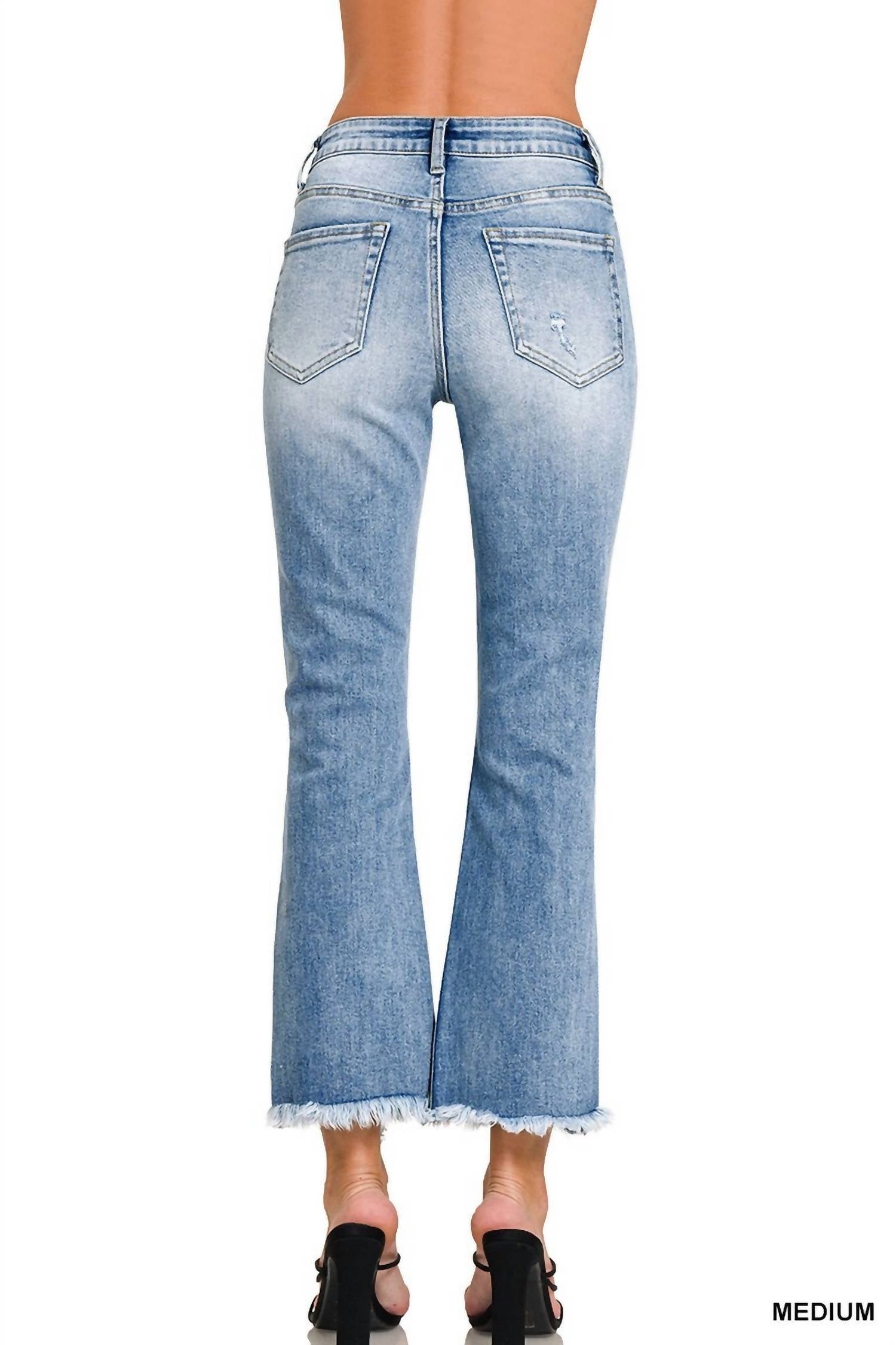 ZENANA Vera High Rise Straight Cropped Jeans in denim - women's jeans - detail view