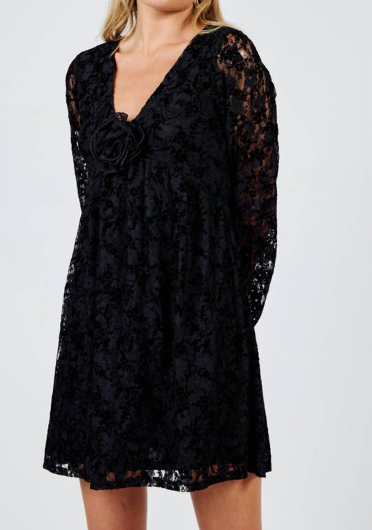 Sadie & Sage - At Dusk V Neck Mini Dress With Flower Detail