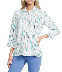 Multiples - Printed Button Front Shirt with Turn-Up Cuff Sleeves