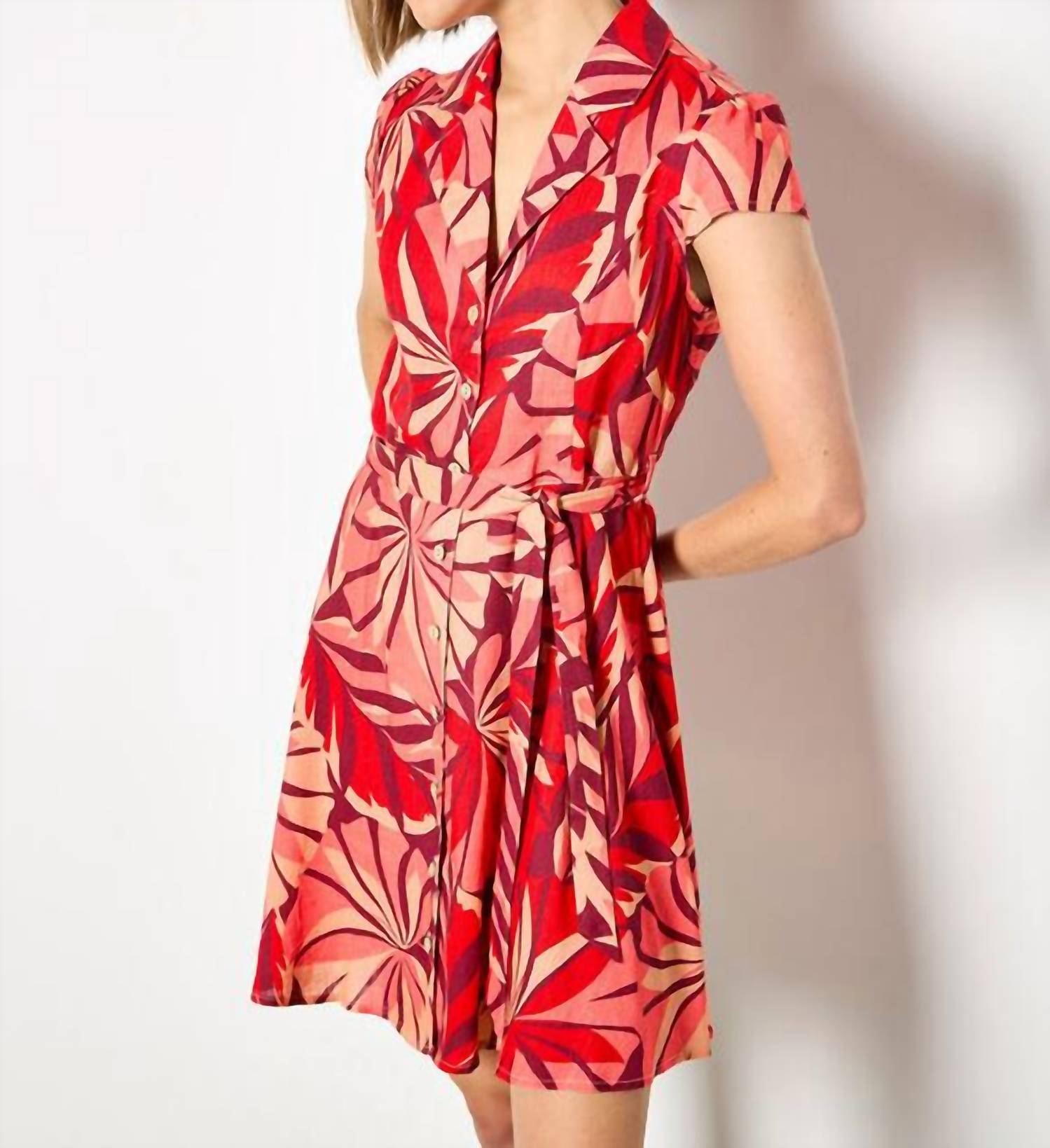 Apricot - Layered Tropical Button Dress