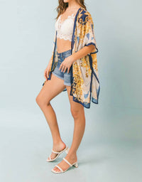 Flying Tomato - Elizabeth Scarf Print Woven Cover Up Kimono