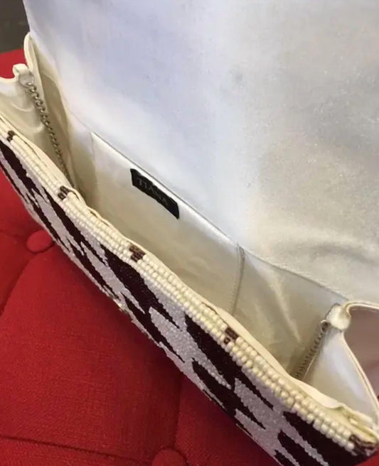 Tiana - Beaded Handbag Aubergine Houndstooth