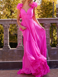 Jovani - Pleated Maxi Chiffon Dress