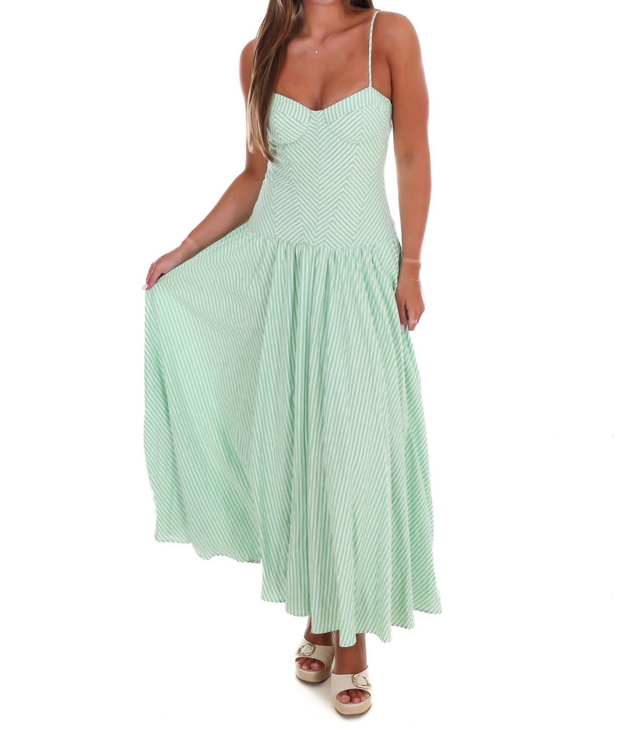 TCEC Oceanview Striped Maxi Dress in green - women's dress - alternate view