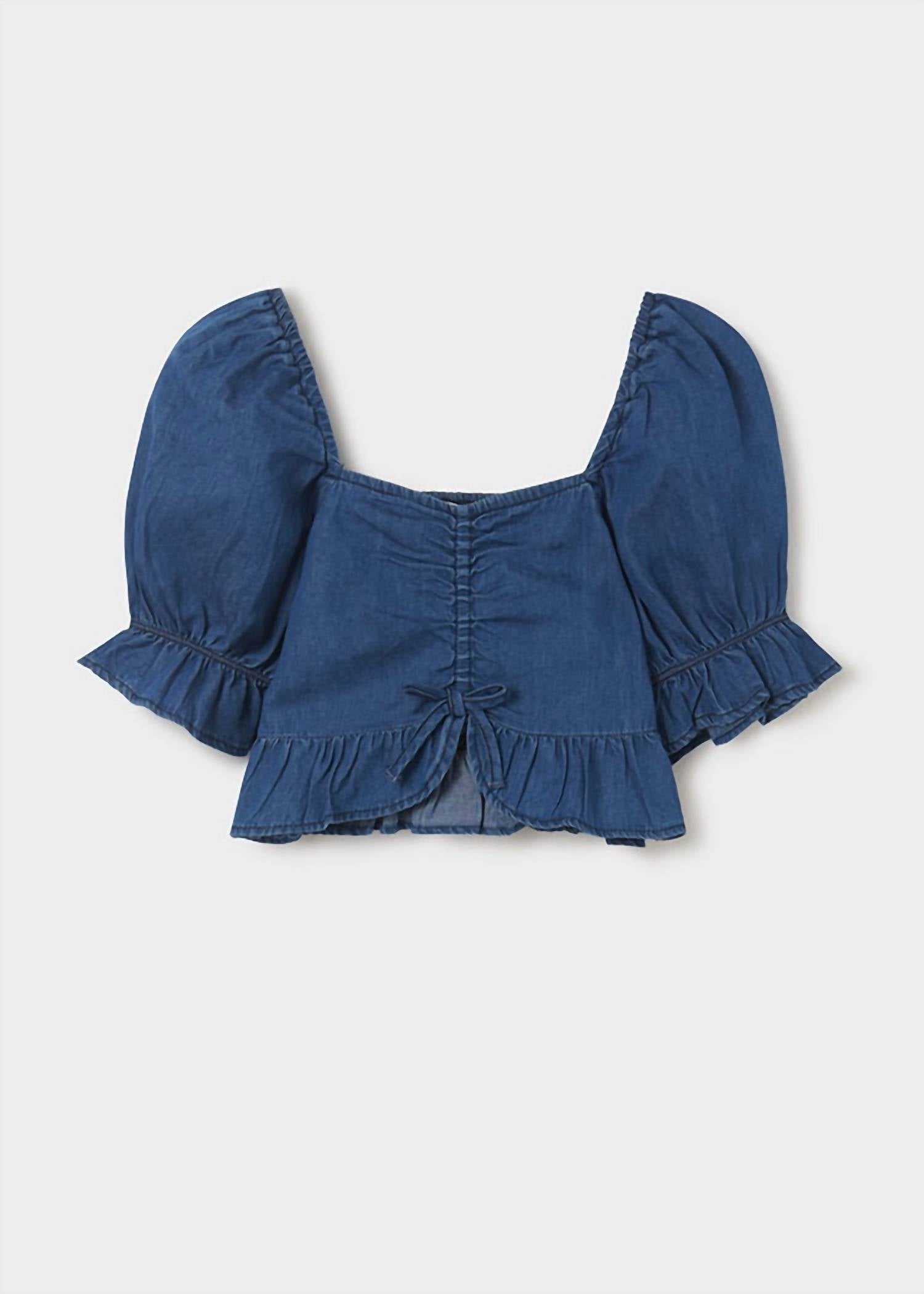 Mayoral - Girls' Puff Sleeve Denim Top