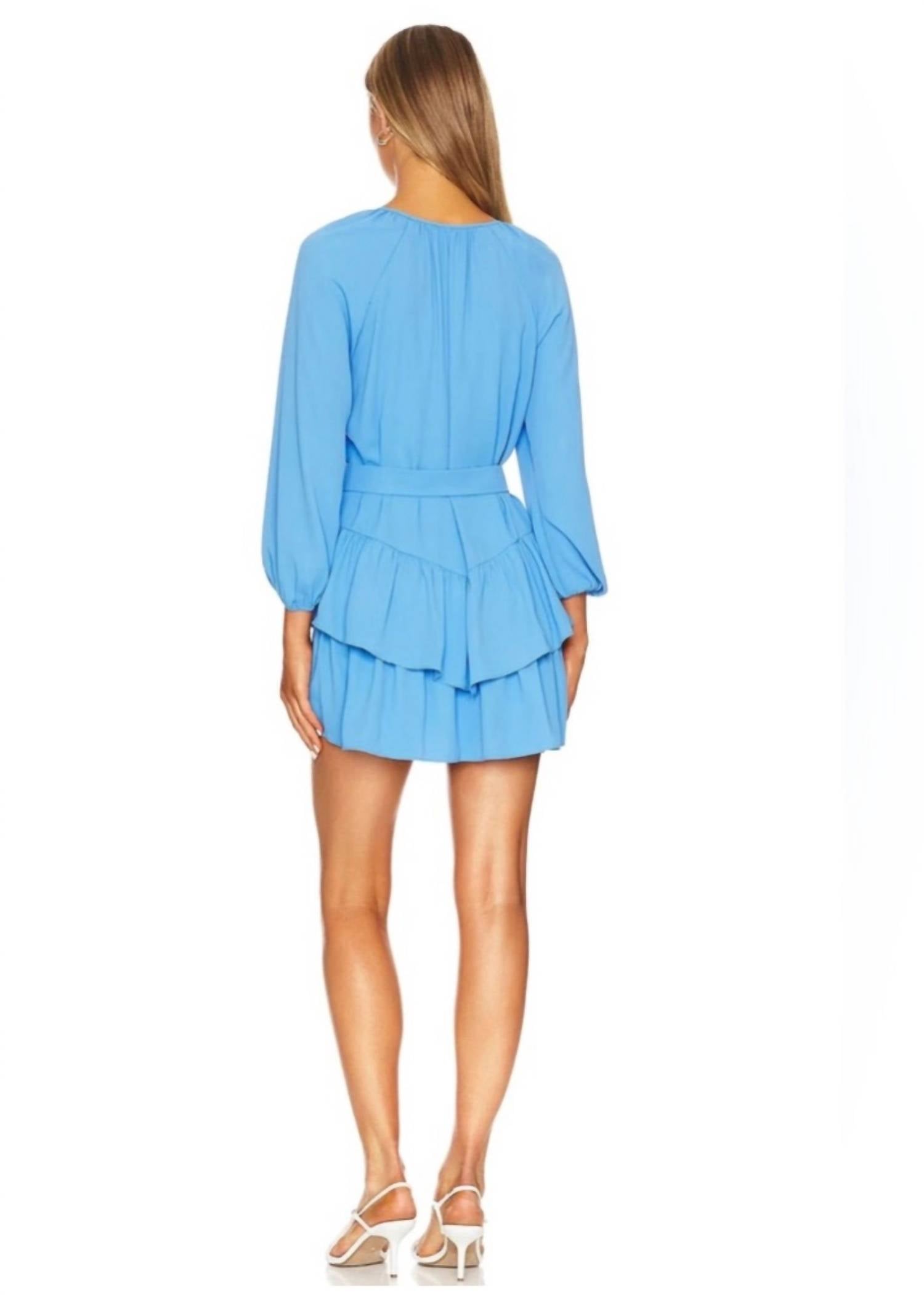 Amanda Uprichard Cleobelle Long Sleeve Tiered Mini Dress in blue - women's dress - detail view
