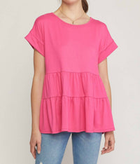 Entro - Round Neck Short Sleeve Tiered Tunic