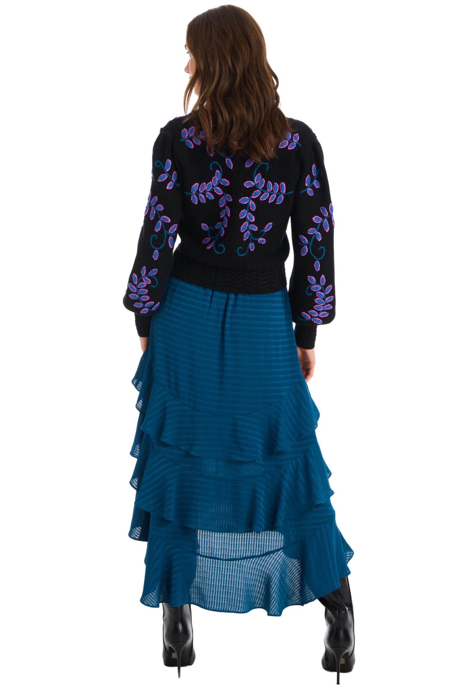 ALLISON NEW YORK ELLA MIDI SKIRT in deep teal - women's skirt - detail view