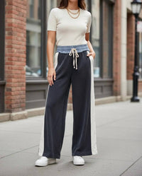 Ee:Some - Women's Color Block Denim Drawstring Pants