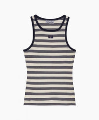 Ganni - Striped Soft Cotton Rib Tank Top