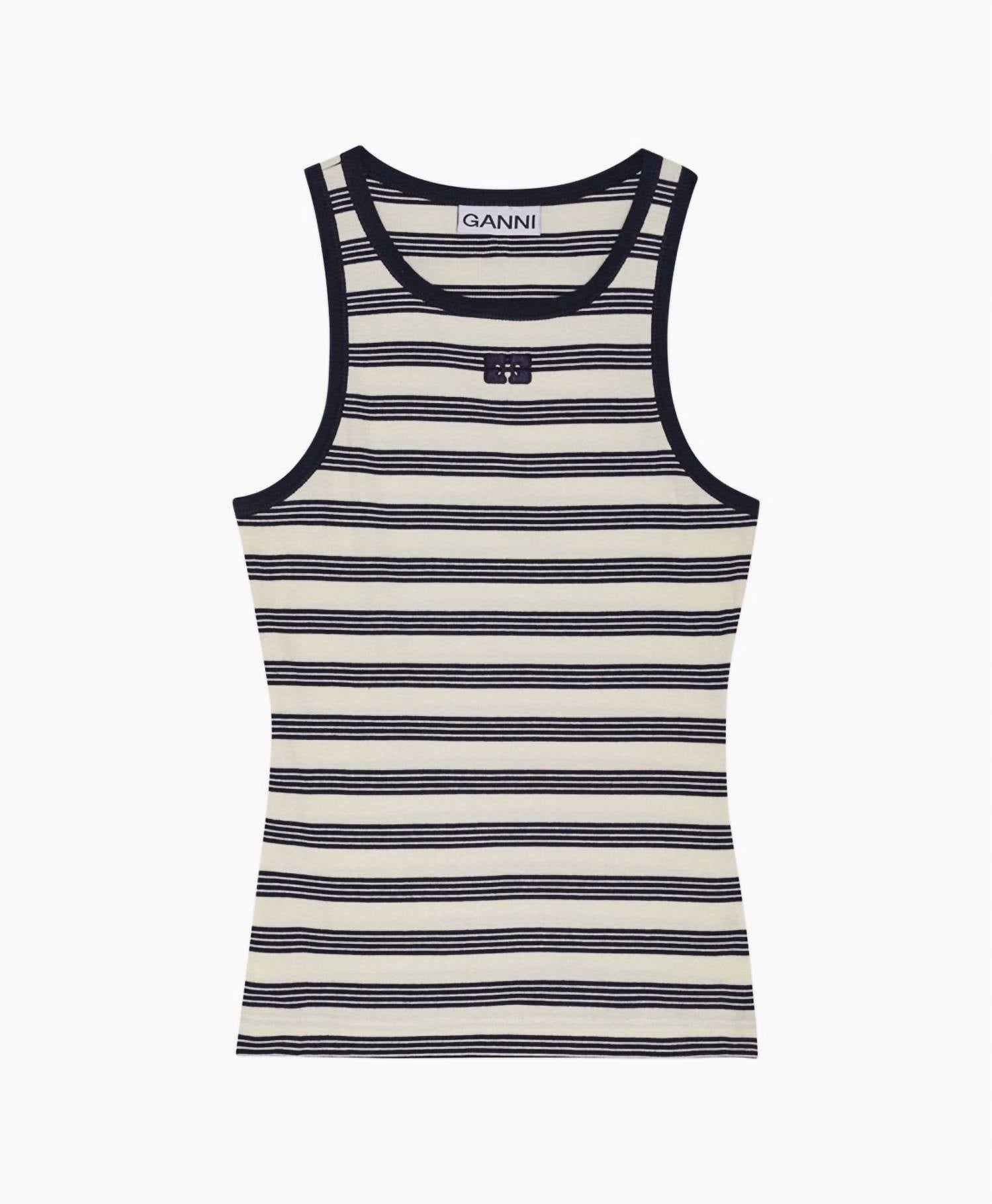 Ganni - Striped Soft Cotton Rib Tank Top