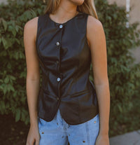 Mustard Seed Bedford Ave Vegan Leather Vest in black - women's jacket - view 5