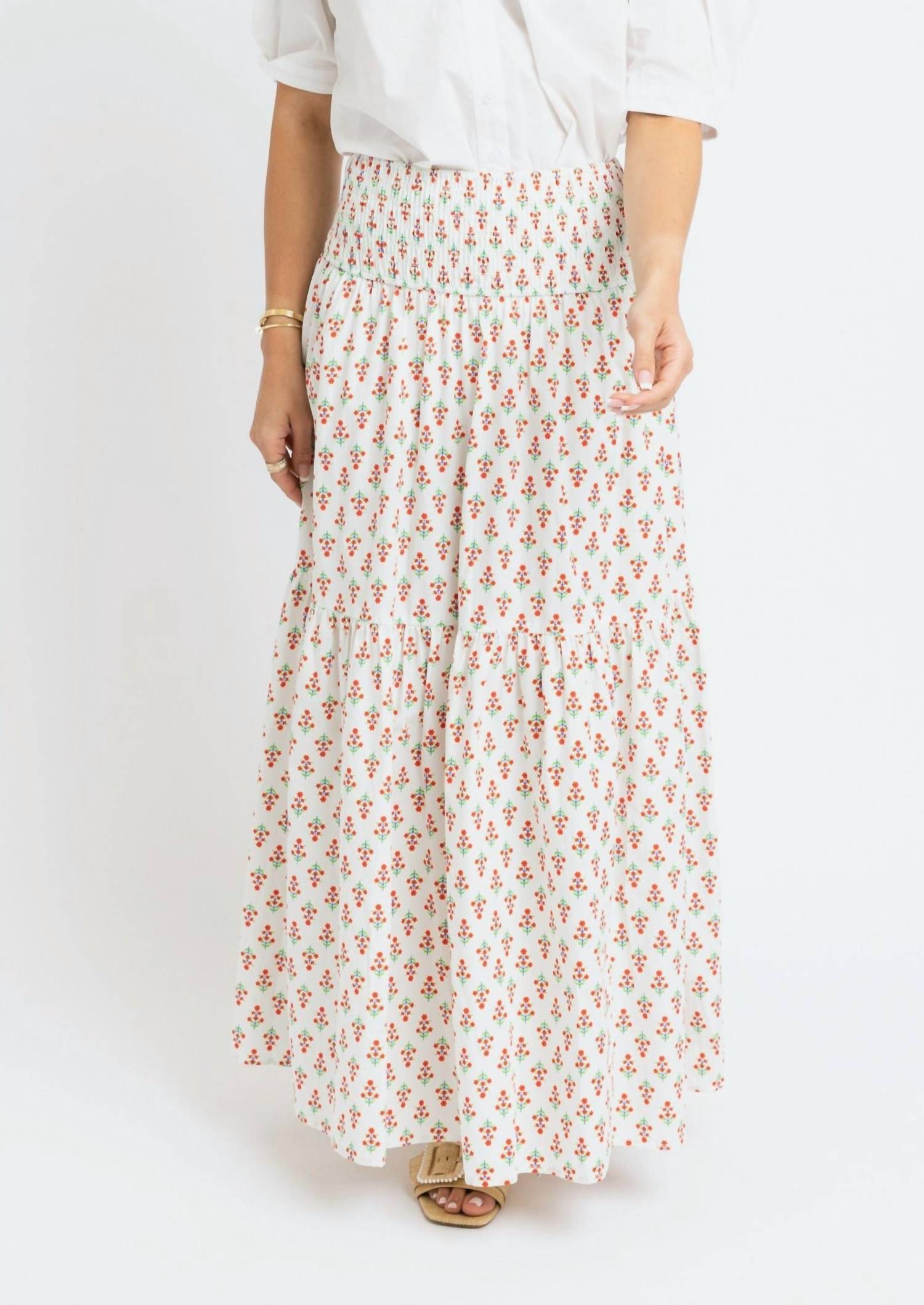 Karlie - Sweet Bloom Digital Floral Smock Tier Maxi Skirt