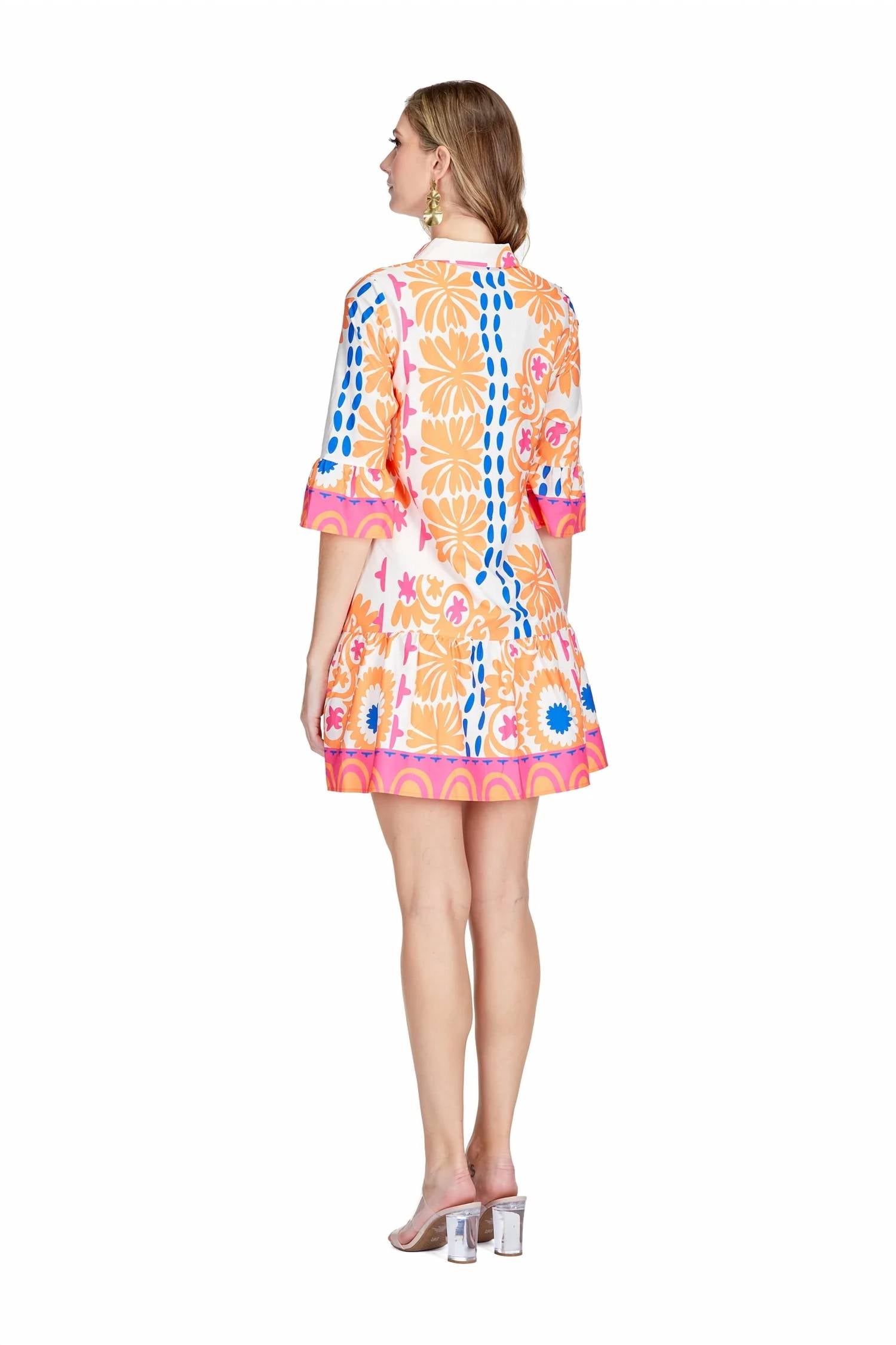 Jade - Placket Elbow-length Sleeves Mini Dress