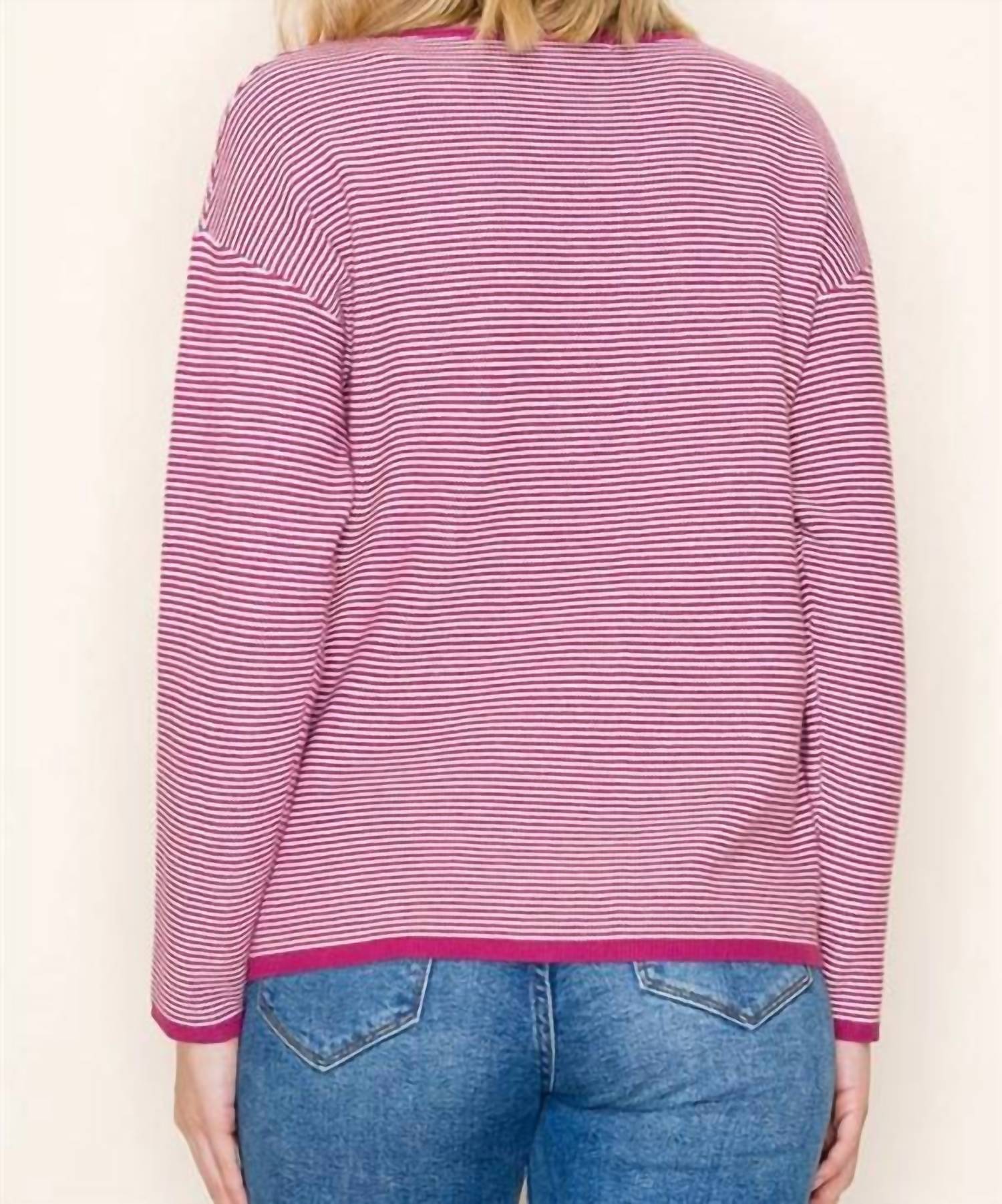 STACCATO Ayers Boatneck Long Sleeves Sweater in berry - women's sweater - detail view
