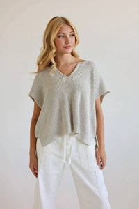 Zenana - Poppy Relaxed Split Neck Lightweight Knit Top