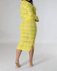 Good Time Usa - Fab - Matching Knit Button Down Top Midi Skirt Set