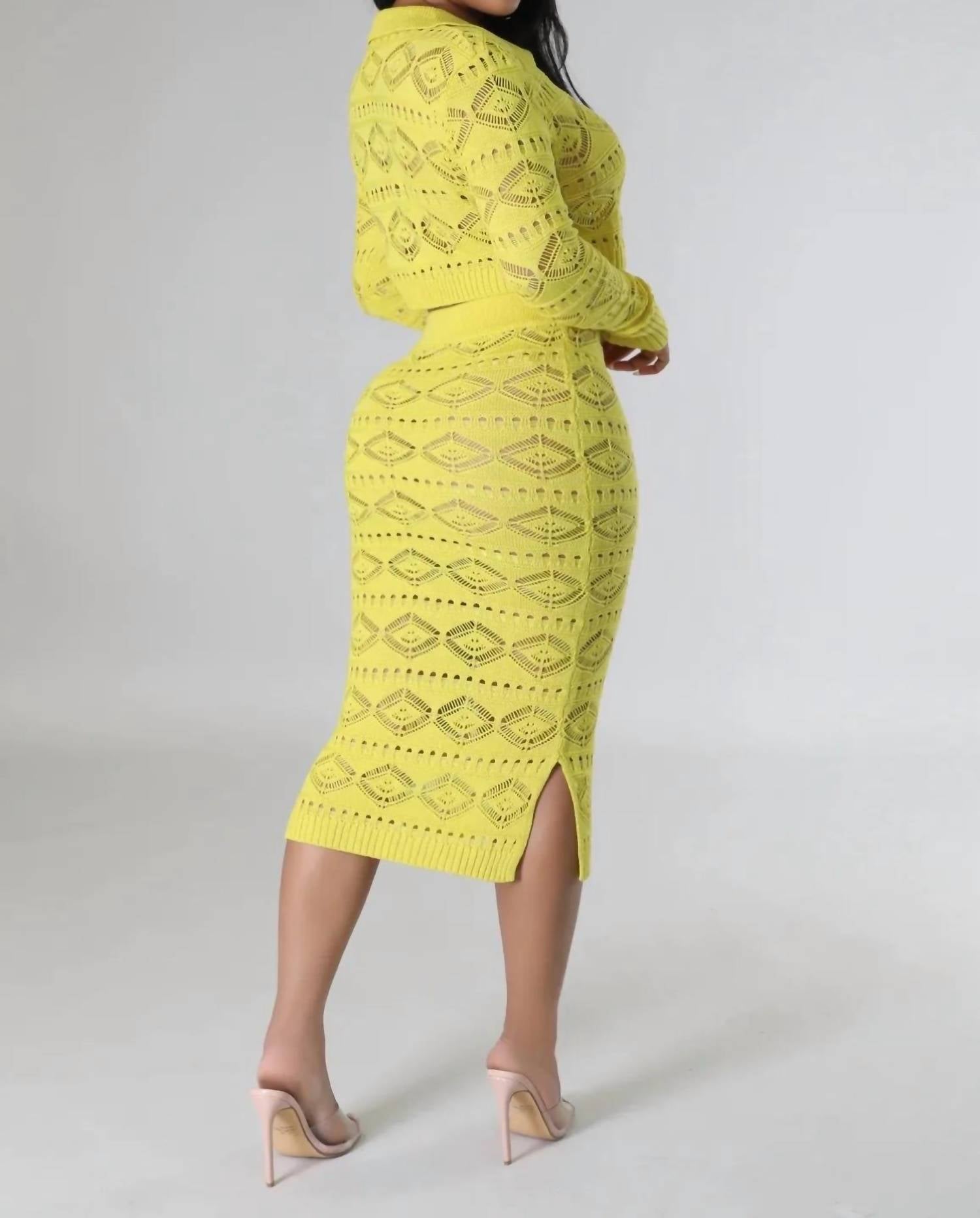 Good Time Usa - Fab - Matching Knit Button Down Top Midi Skirt Set