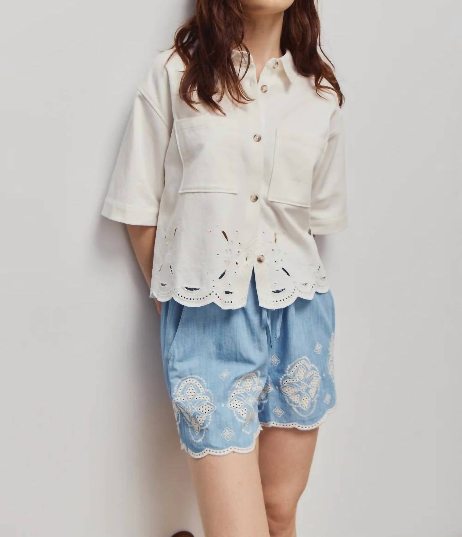 Melissa Nepton - Lior Embroidered Chambray Shorts