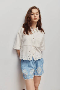 Melissa Nepton - Lior Embroidered Chambray Shorts