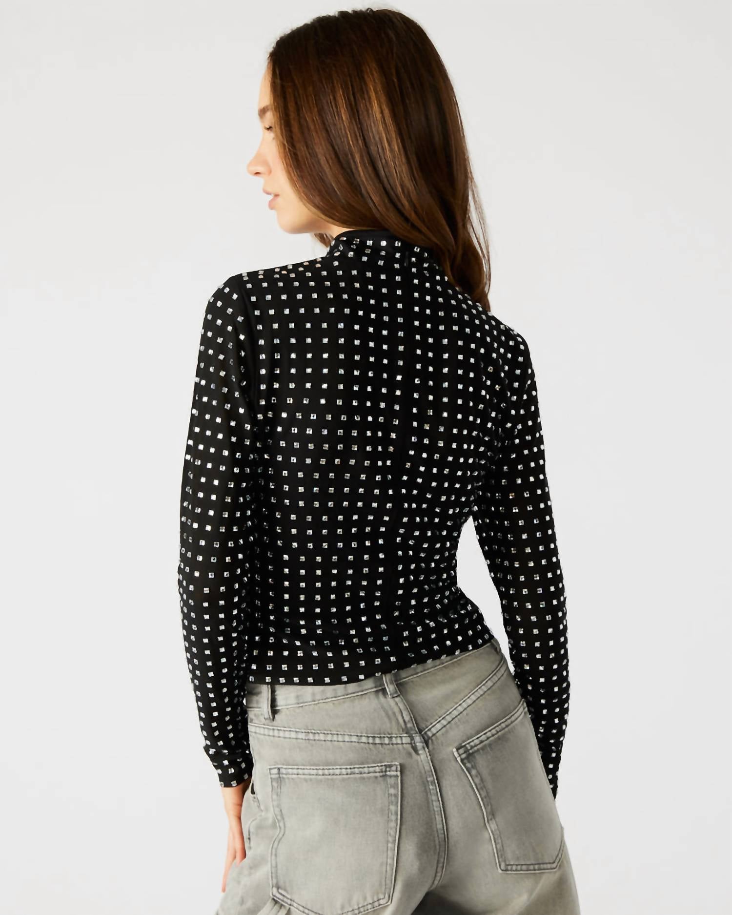 STEVE MADDEN Melvina Top in black - women's long sleeve top - detail view