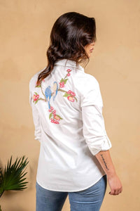 Paparazzi - Poplin Long Sleeve Embroidered Button Front Shirt