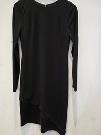 Sheri Bodell Women's Long Sleeve Silk Jersey Dress Wtih Bottom Satin Asymmetrical Panel in black - women's dress