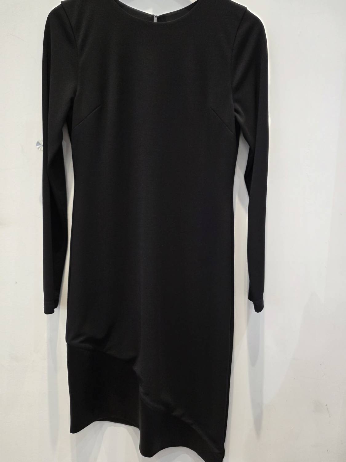 Sheri Bodell Women's Long Sleeve Silk Jersey Dress Wtih Bottom Satin Asymmetrical Panel in black - women's dress
