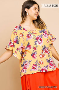 Umgee - Floral Ruffle Sleeve Blouse