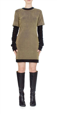 Priscavera - Velvet Mesh Layered T-shirt Dress