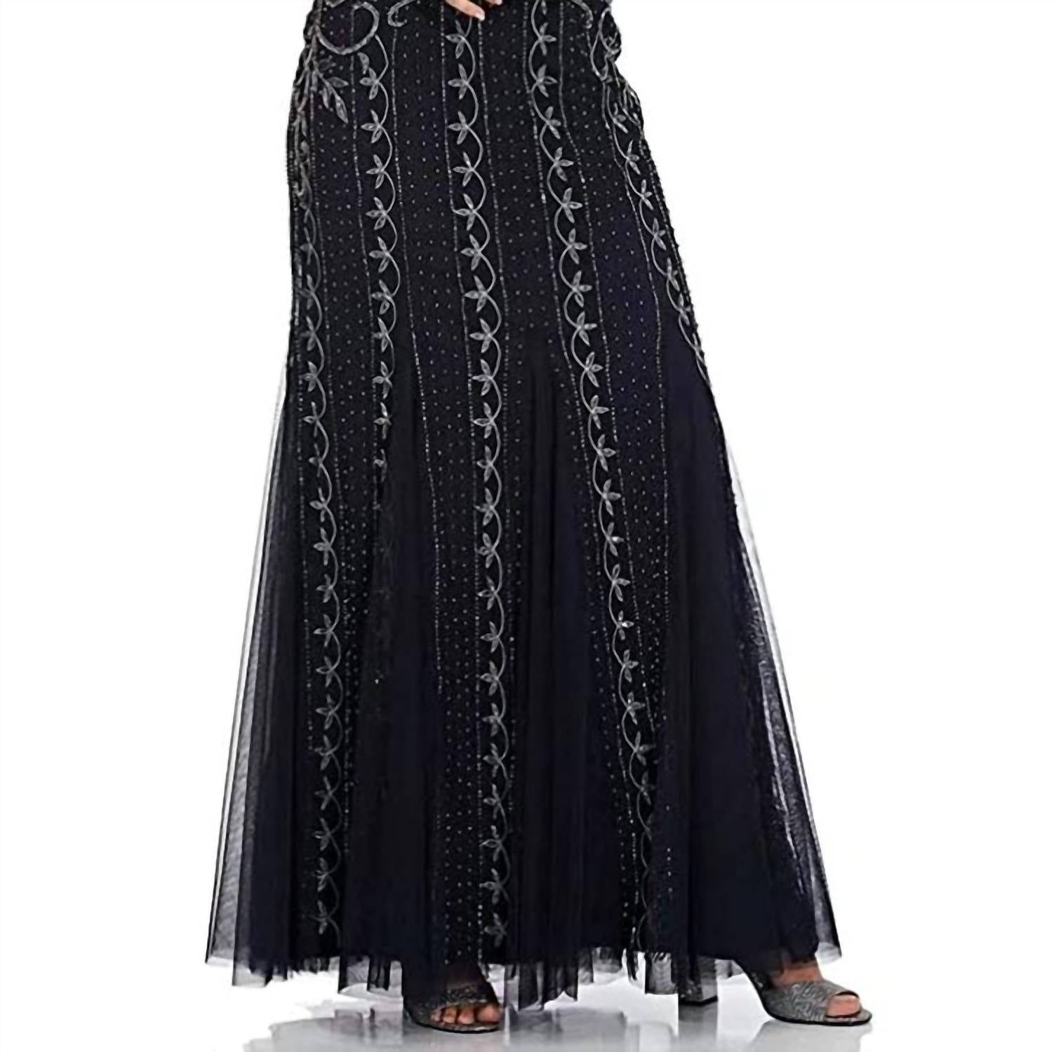 Adrianna Papell - V-neck Godet Cutout Back Embellished Mesh Gown