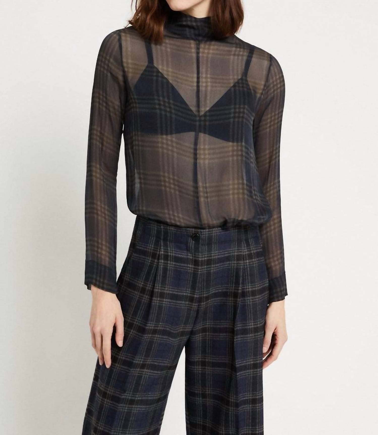 Ottod'ame Sheer Plaid Viscose Blouse in be unique - women's blouse