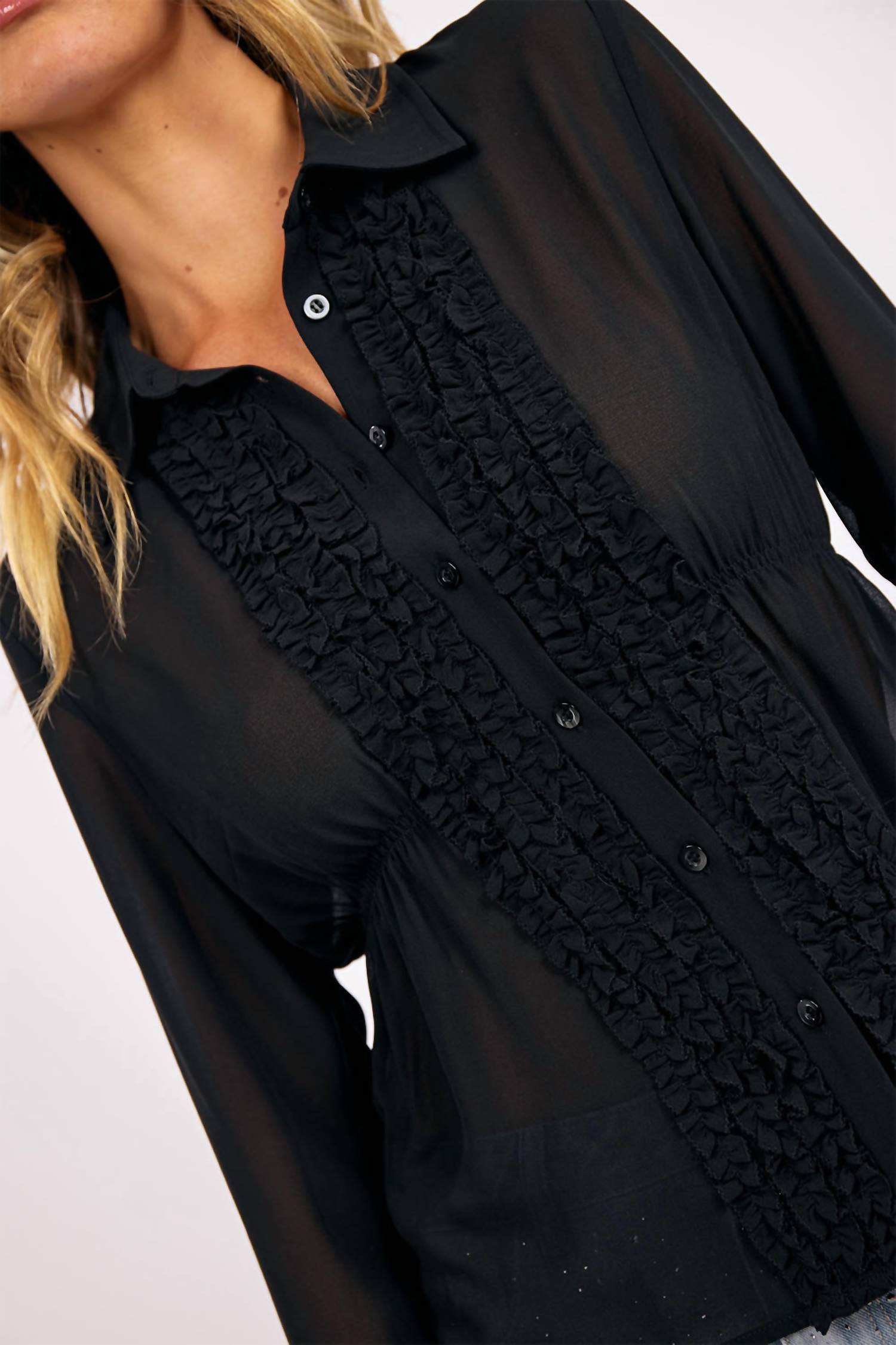 SAGE THE LABEL MEMBERS ONLY SHEER BLOUSE in black - women's blouse - view 5