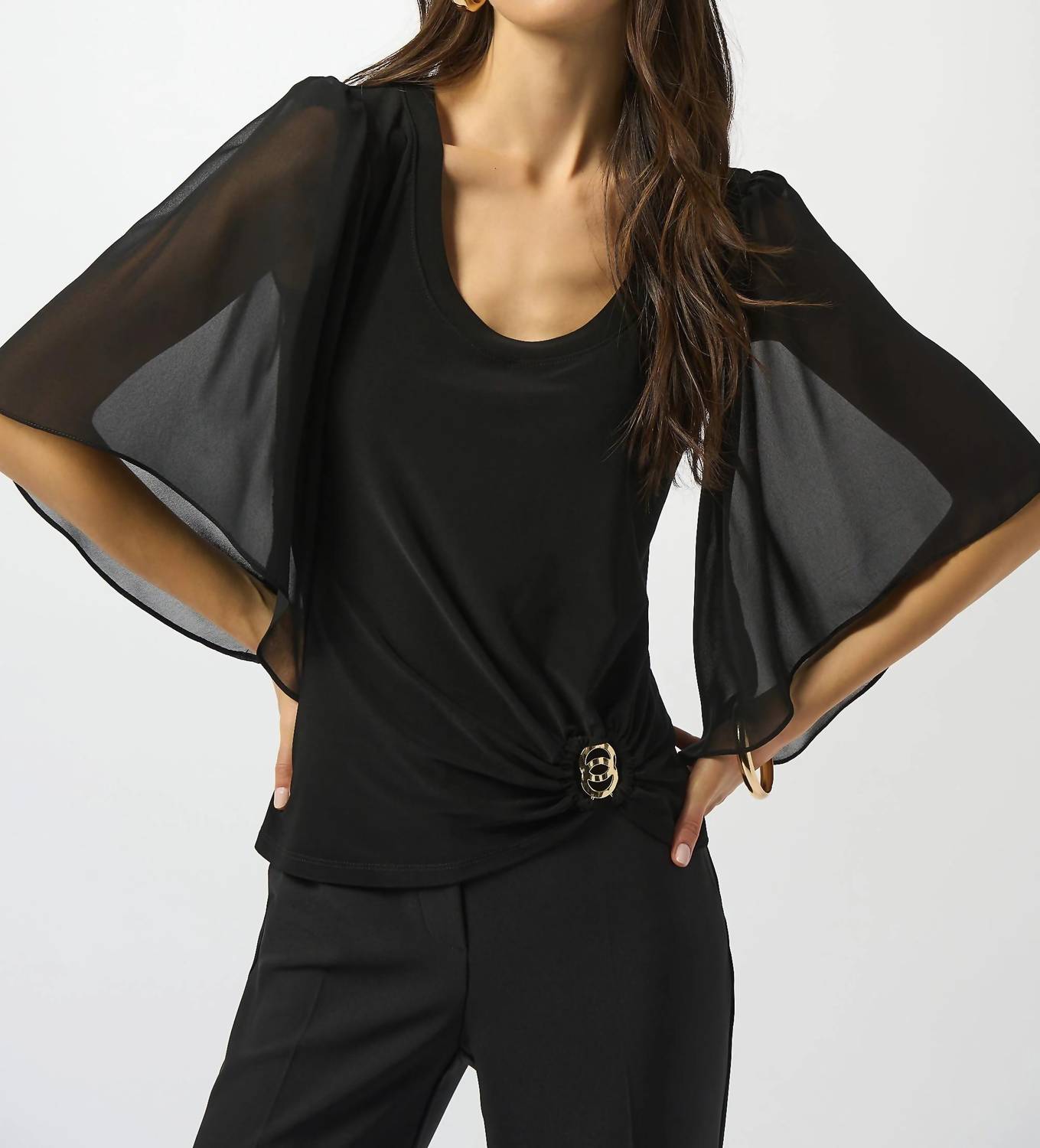 Joseph Ribkoff - Chiffon Butterfly Sleeves Scoop Neck Top
