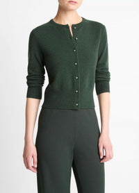 Vince Metal Button Cardigan in forest - women's cardigan - detail view